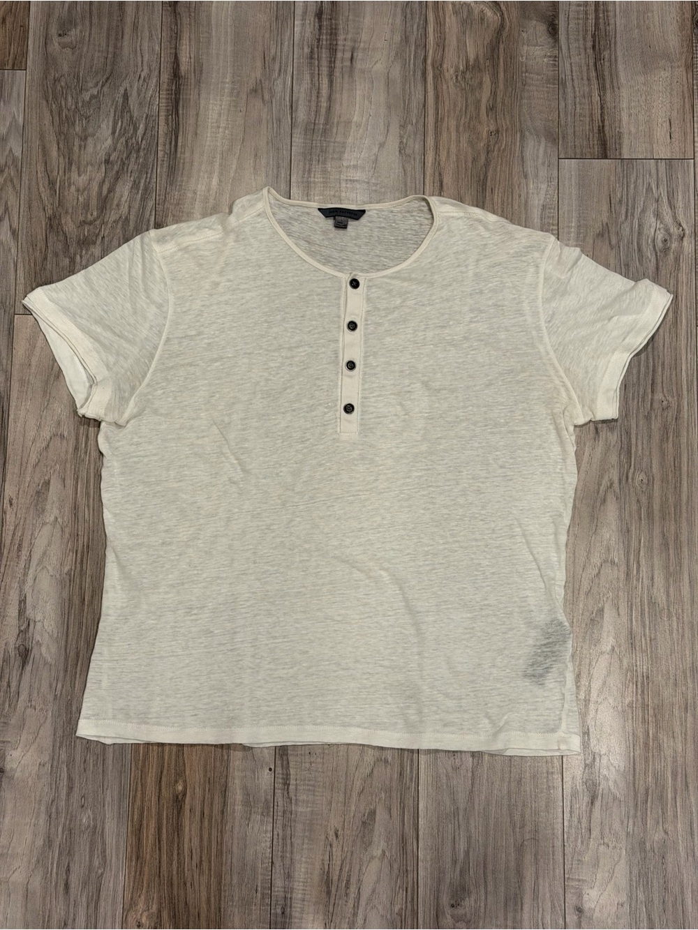 John Varvatos White Linen Short Sleeve Henley (Size: Large)